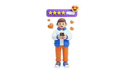 Man Giving Five Star Review on Smartphone - Customer Feedback Concept