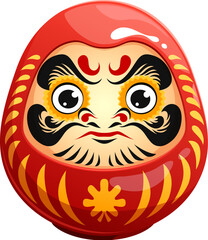 Cartoon Japanese angry red daruma toy. Japanese culture luck symbol , Asia Daruma doll. Asian Bodhidharma face vector character or Japan traditional samurai toy personage with evil looking eyes