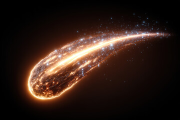 Awe inspiring glowing comet or meteor with fiery light trail. abstract stream of particles in dynamic motion creates dramatic celestial scene in deep space