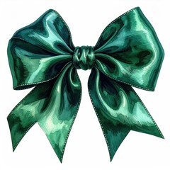 A digitally painted, emerald green silk bow with detailed shading and highlights