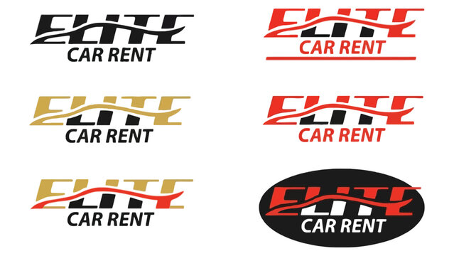 Elite car rental logos in various colors and styles for business branding