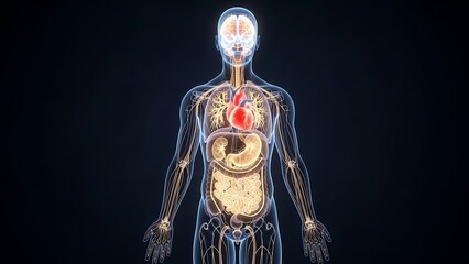 Digital Illustration of Human Anatomy Showing Internal Organs and Nervous System
