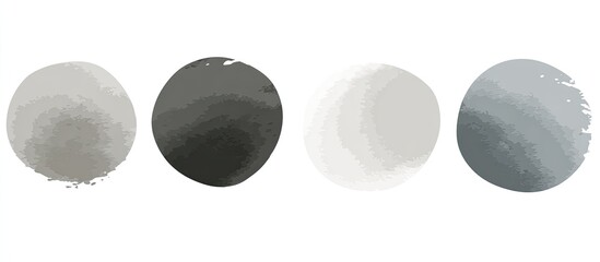 Four watercolor circle swatches in shades of gray