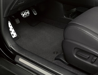 Luxury car floor mats in black fabric