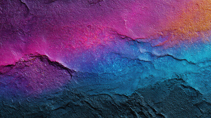 Vibrant, abstract, colorful background texture of rough stone wall. dramatic purple, blue, and pink surface creates beautiful, empty space with an artistic backdrop