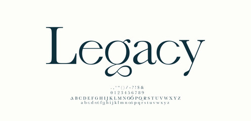 Legacy premium luxury elegant alphabet letters and numbers. Elegant wedding typography classic serif font decorative vintage retro. Creative vector illustration © Leo_mini