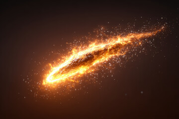 Dynamic fireball meteor creating an awe inspiring explosion of flame and spark. This abstract image shows immense power and energy against dark space background