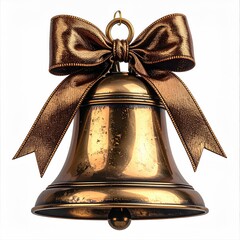 Metallic bell with bow, ring hanger, and long ribbon tails
