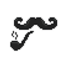 Fototapeta premium pixel art gentleman mustache with smoking pipe 8 bit vector icon for computer game logo