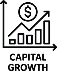 Capital growth line graph and dollar symbol