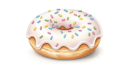 Sweet glazed pastry featuring colorful cylindrical confectionery pieces is centered on a white background