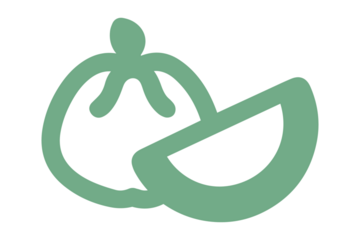 Stylized Green Outline of a Tomato and a Slice on Black Background fruit vegetable