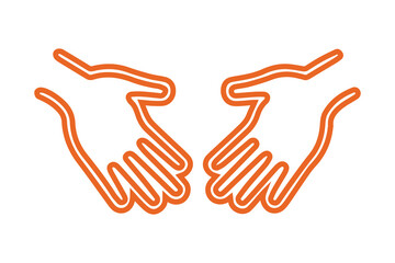 Two Orange Hands Reaching Out Outline on Black Background graphic design