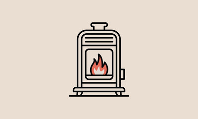 Minimalist Fireplace Illustration with Fire Flame on Transparent Background