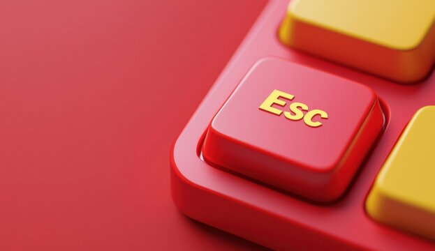 Red escape key highlighting unique keyboard design, signaling strategic problem solving, personal empowerment, and breaking free from restrictive circumstances