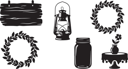 Rustic farmhouse decor silhouette clip art set