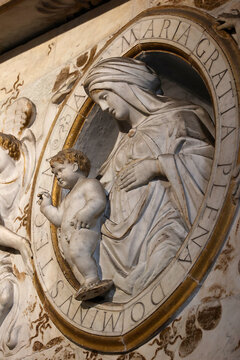 Santa Maria del Popolo basilica,  Rome, Italy. Virgin and child relief