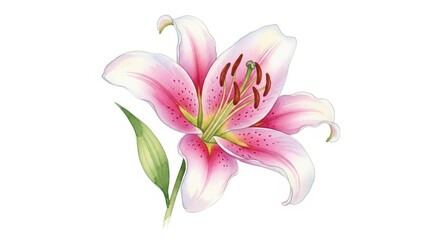 Naklejka premium Detailed watercolor illustration depicts a vibrant pink spotted stamen flower against a clean white background