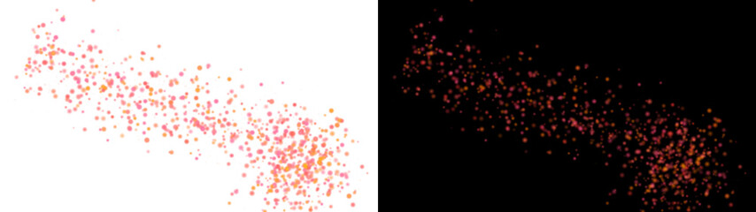 Pink Glitter Particle Trail Background, Sparkling Bokeh Confetti Scatter on White and Black