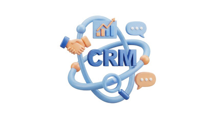 3D Customer Relationship Management (CRM) Icon, isolated on white background