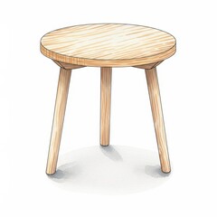 Small circular wooden side table stands isolated on a white background