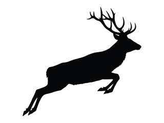Silhouette of a majestic stag leaping forward in a dynamic pose