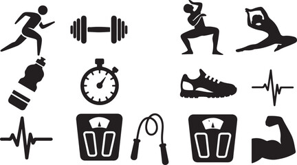 Fitness and workout equipment icon set
