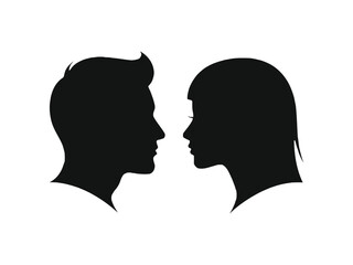 Silhouettes of a man and a woman facing each other in profile