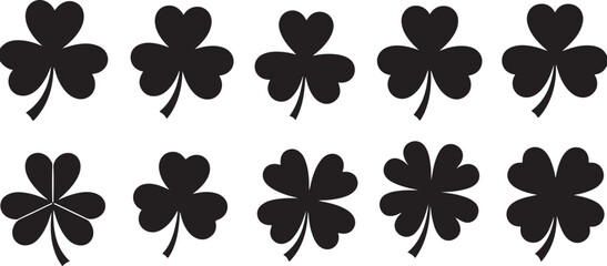 Ten black clover icons on white background