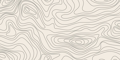 Topographic contour, line map with curvy wave isolines. Ocean or sea depth topographic landscape surface, pattern. Concept of conditional geography scheme, terrain path. Editable vector stroke