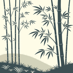 Bamboo forest silhouette at sunrise or sunset stylized graphic