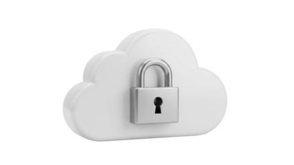 3D Cloud Security Lock Icon, Data Protection, isolated on white background