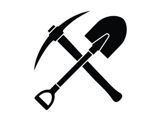 A crossed pickaxe and shovel black silhouette on a white background © Payara