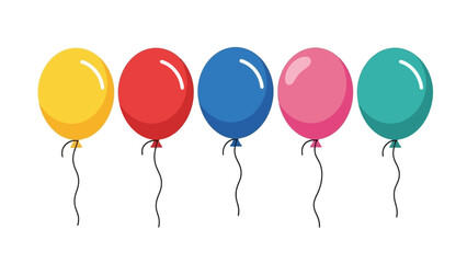 Five colorful party balloons floating upwards against a white backdrop for celebratory events © Mira