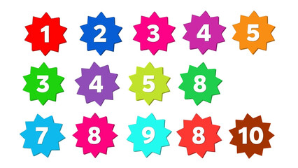 Colorful starbursts with numbers one through ten, ideal for educational concepts and design