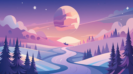 Naklejka premium Serene winter night landscape