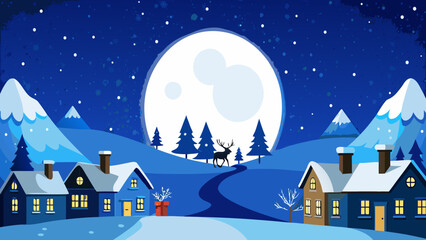 Naklejka premium Winter night in a snowy village
