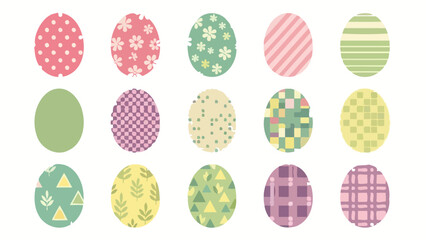 Colorful Easter Eggs Collection with Various Designs and Patterns on White Background