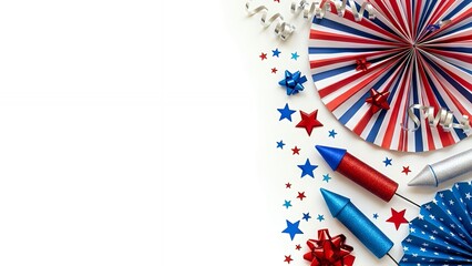 Fototapeta premium Flat lay showing red, white, and blue decorative items for celebration