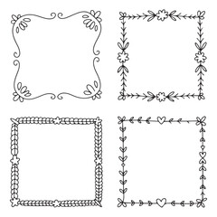 Hand drawn whimsical romantic frames and borders vector