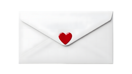 White envelope with a red heart isolated on transparent background