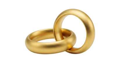 Two gold wedding rings isolated on transparent background