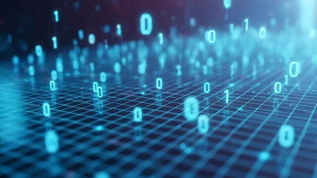 Digital data flow of binary code representing information and technology concepts