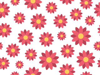 Cute floral seamless pattern with red daisy flowers and decorative details.