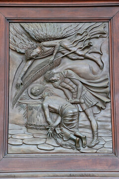 Basilica of Saint Paul Outside the Walls, Rome, Italy. Relief depicting Saint Paul&Otilde;s beheading