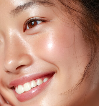 A Japanese woman with a fresh, glowing look, posing naturally with minimal makeup. The portrait captures simplicity and effortless beauty.