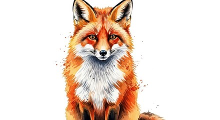 Naklejka premium Detailed watercolor style portrait of a wild fox showcasing vibrant orange fur against a white background
