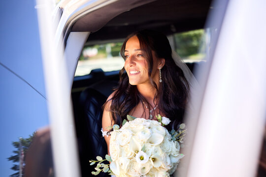 Wedding bride in limo