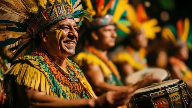 A samba band in colorful matching costumes fills the air with music and happiness during the carnival parade in Santa Cruz de Tenerife