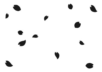 Black and White Falling Cherry Blossom Petals Background Illustration / 白黒の桜の花びらが舞い散るシルエット背景イラスト